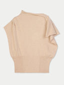 Women's Beige Cashmere Asymmetrical Top detail view on white background