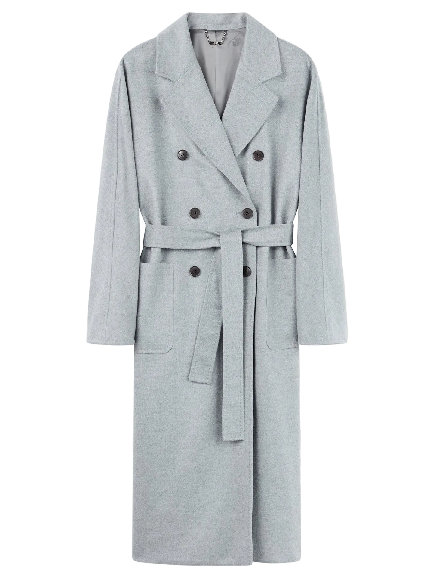 Women's Cashmere Double-Breasted Long Coat Gray - Gobi Cashmere