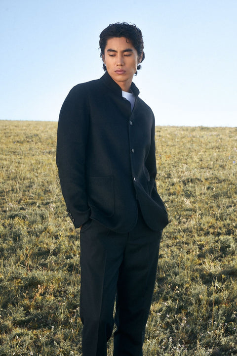 Cashmere Slim-Fit Stand-Collar Jacket in Black, editorial photo