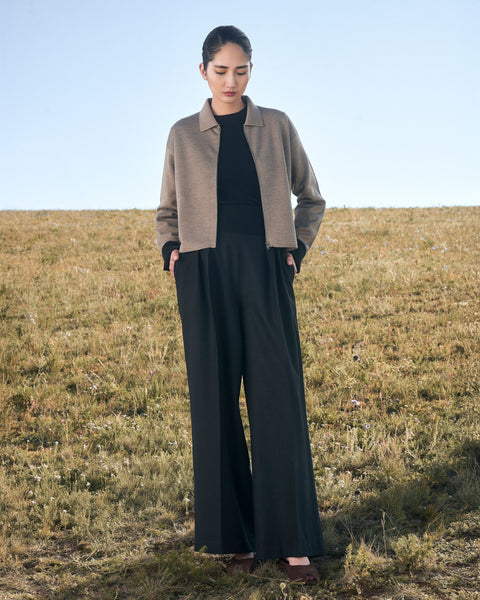 Cashmere-Silk Cropped Zip-Up Cardigan, editorial photo