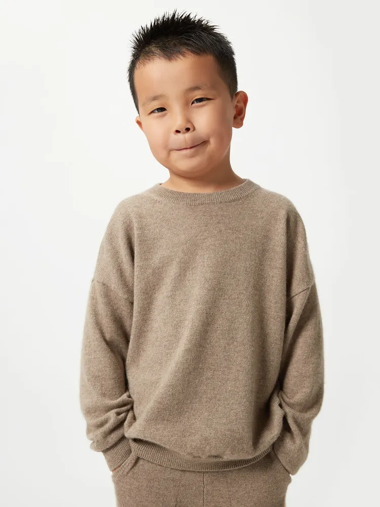 Kids Cashmere Crew Neck Sweater Taupe - Gobi Cashmere