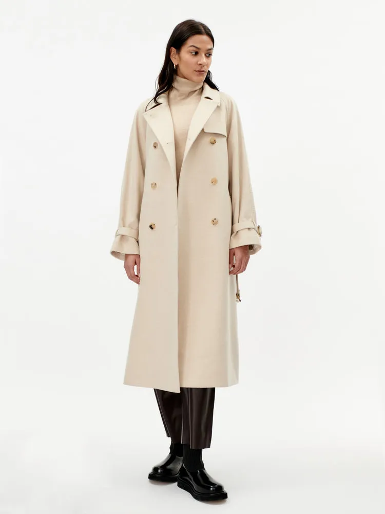 Women's Double Breasted Cashmere Trench Coat Beige - Gobi Cashmere