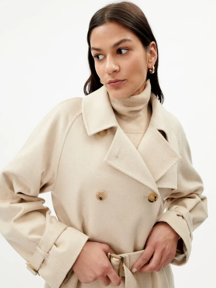 Women's Cashmere Double Breasted Cashmere Trench Coat Beige - Gobi Cashmere