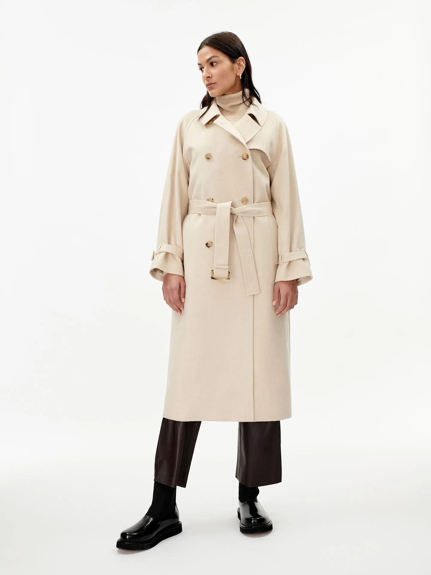 Women's Double Breasted Cashmere Trench Coat Beige - Gobi Cashmere