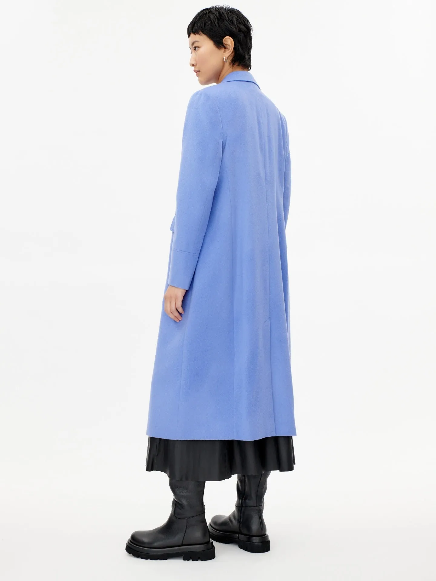 Women's Cashmere Peak Lapel Long Coat Blue Iris - Gobi Cashmere