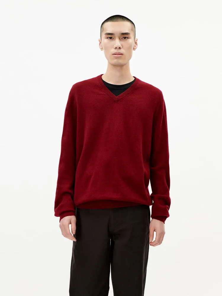 Men's Cashmere Basic V-Neck Sweater Bordeaux - Gobi Cashmere