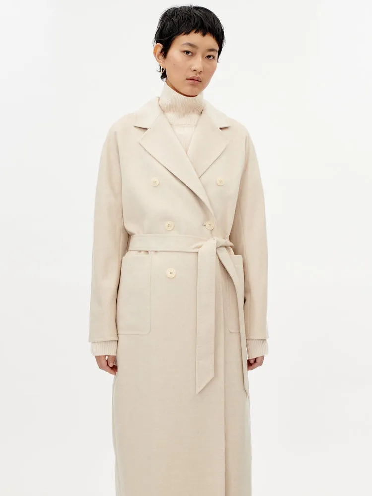 Women's Cashmere Double-Breasted Long Coat Beige - Gobi Cashmere