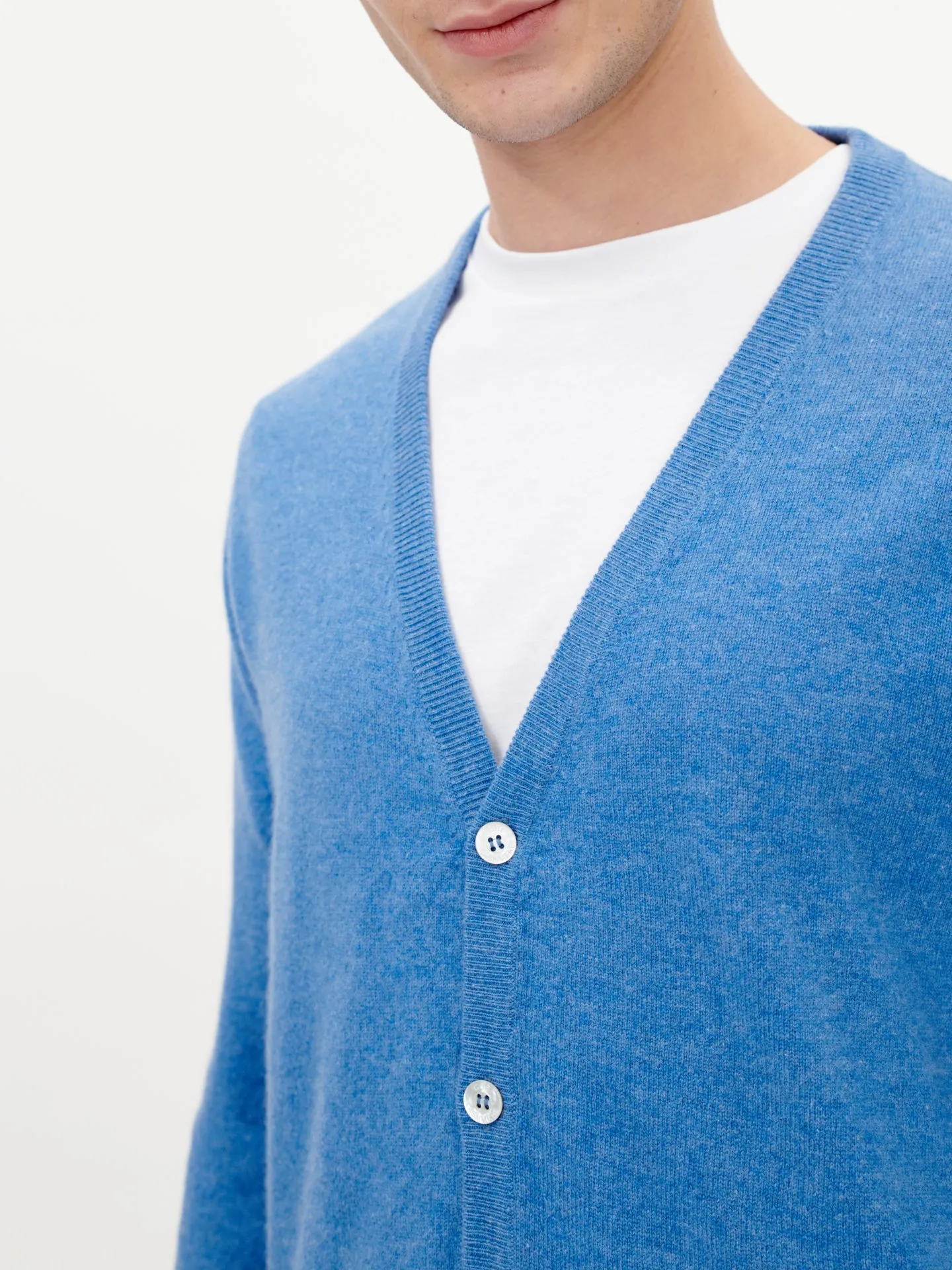 Men's Cashmere V-neck Cardigan Blue - Gobi Cashmere