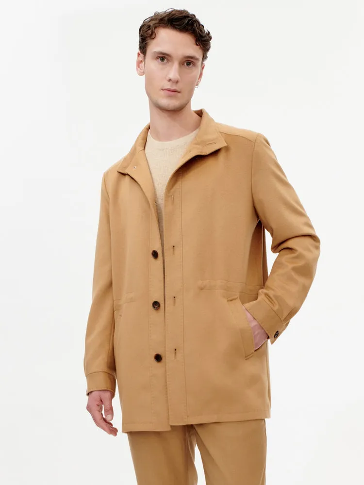 Men's Cashmere Stand Collar Pea Coat almond - Gobi Cashmere