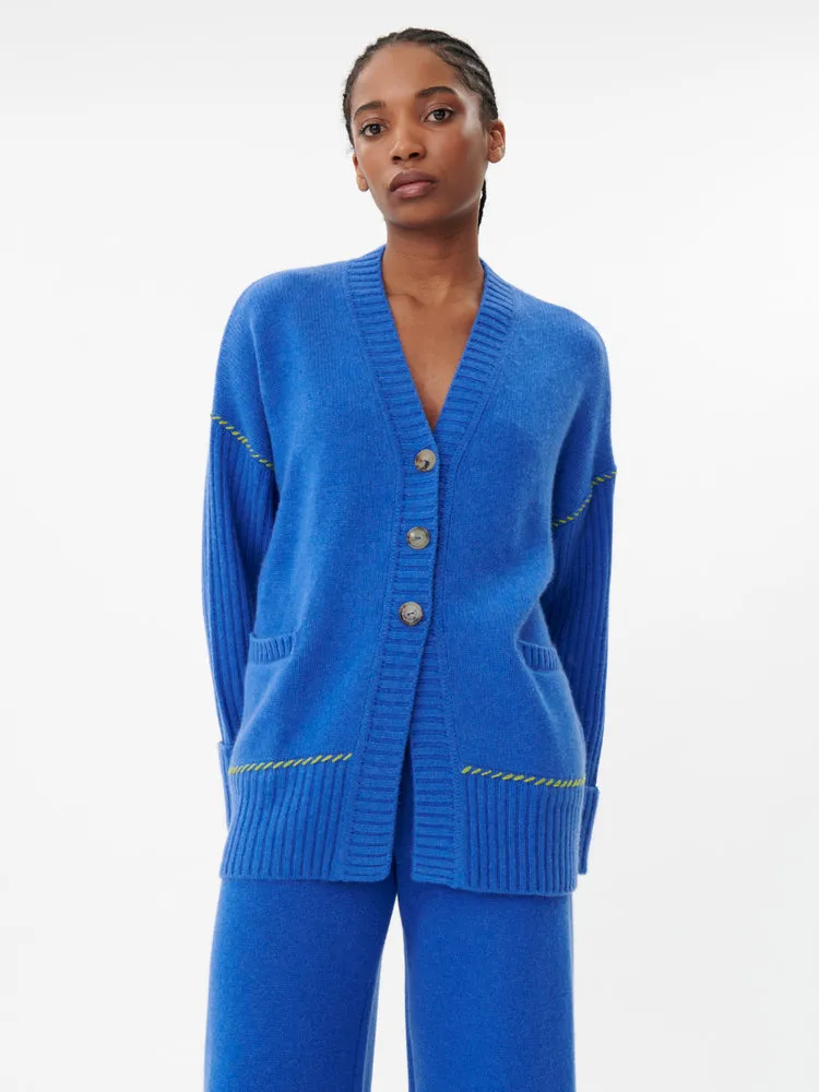 Women's Cashmere Stitch Embellished Cardigan Strong Blue - Gobi Cashmere
