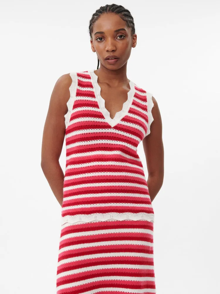  Women's Cashmere Striped Vest Rose Red - Gobi Cashmere