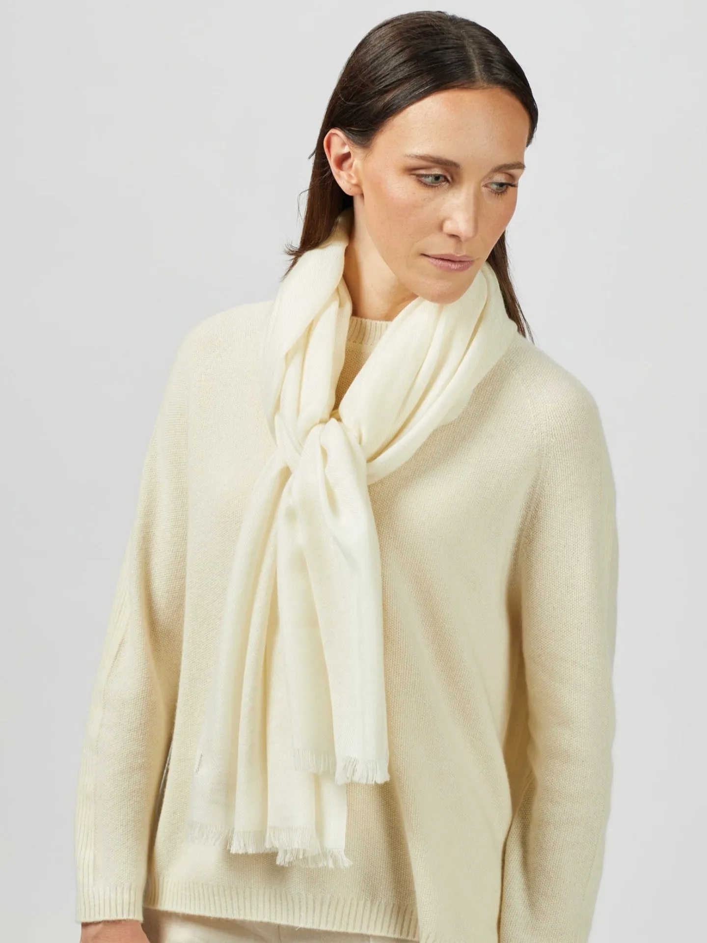 Women's Cashmere Contrast-Tripped Woven Scarf Off White - Gobi Cashmere