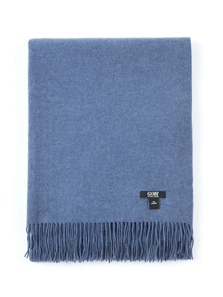 Unisex Medium Blanket With Fringe Crown Blue - Gobi Cashmere