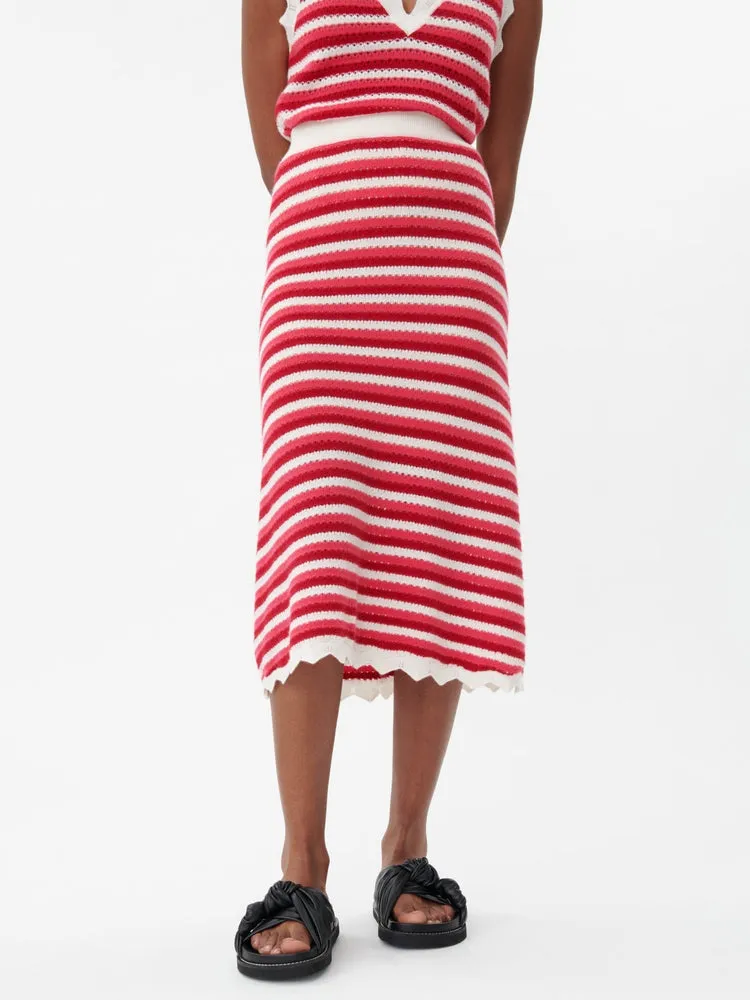 Women's Cashmere Striped Midi Skirt Rose Red - Gobi Cashmere