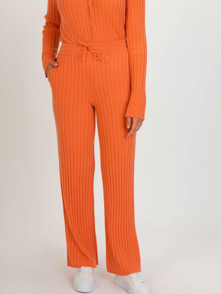 Women's Rib Knit Cashmere Trousers Melon - Gobi Cashmere