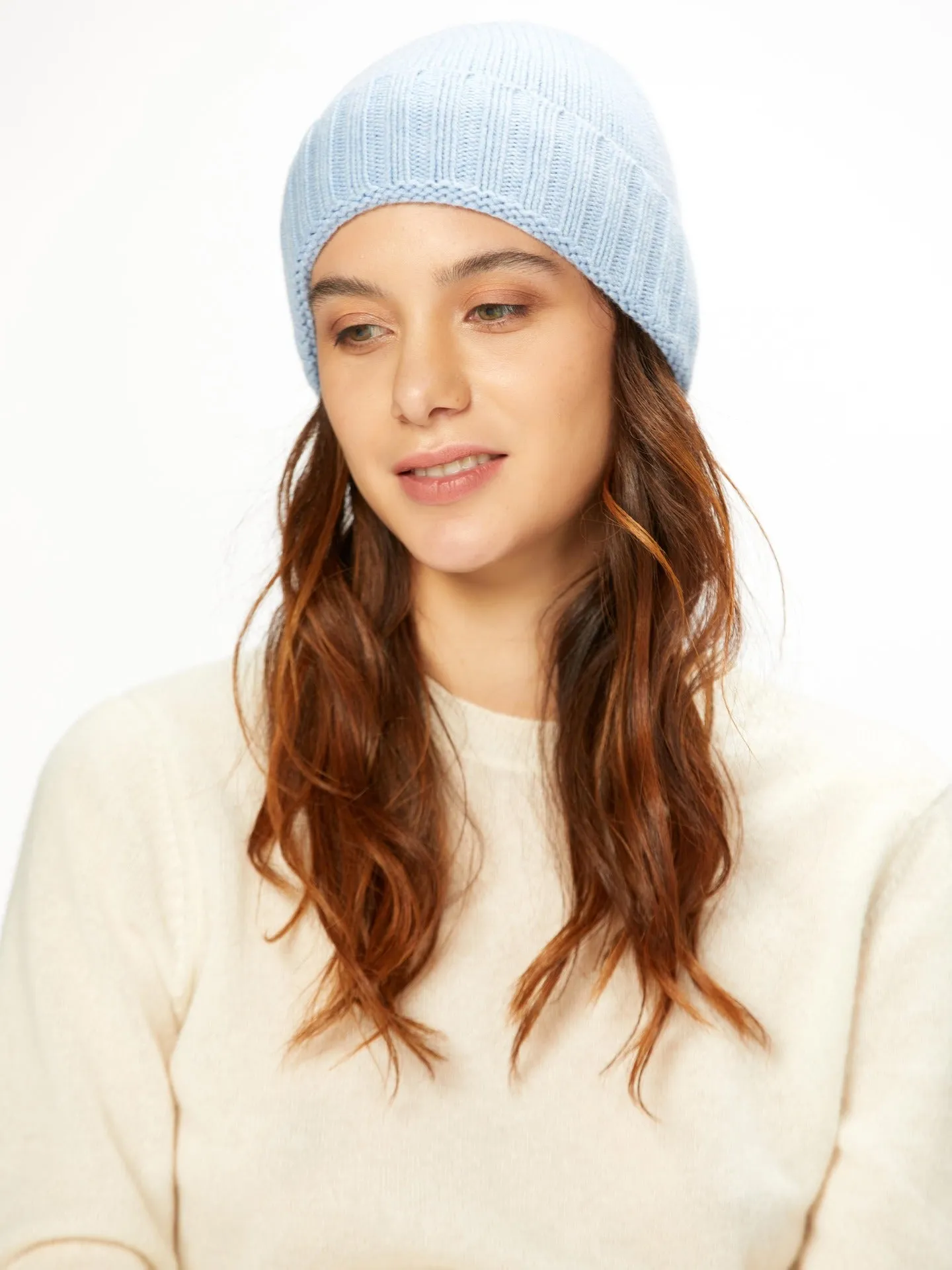 Unisex Cashmere Rib Knit Hat Light Blue - Gobi Cashmere