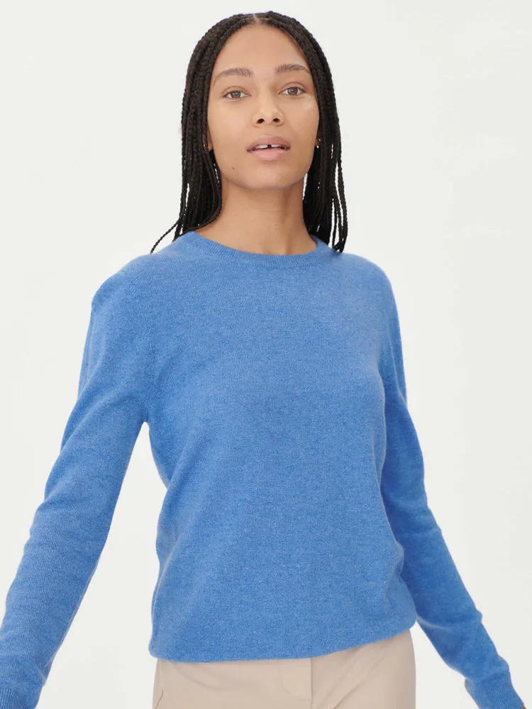 Women's Cashmere Basic Crew Neck Sweater Blue - Gobi Cashmere