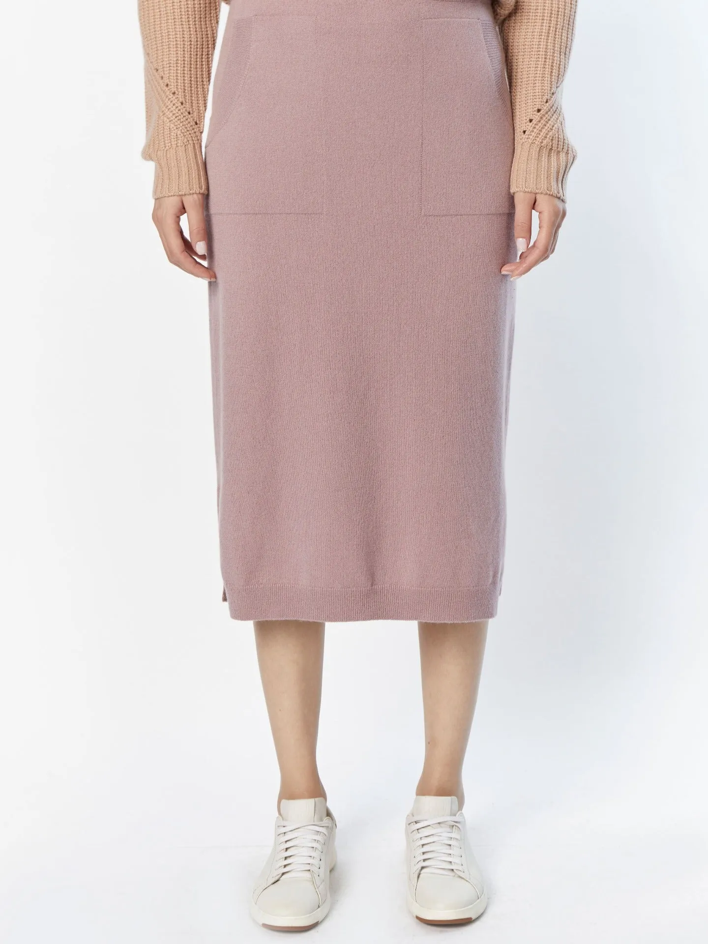 Women's Cashmere Mid Length Skirt Pale Mauve - Gobi Cashmere