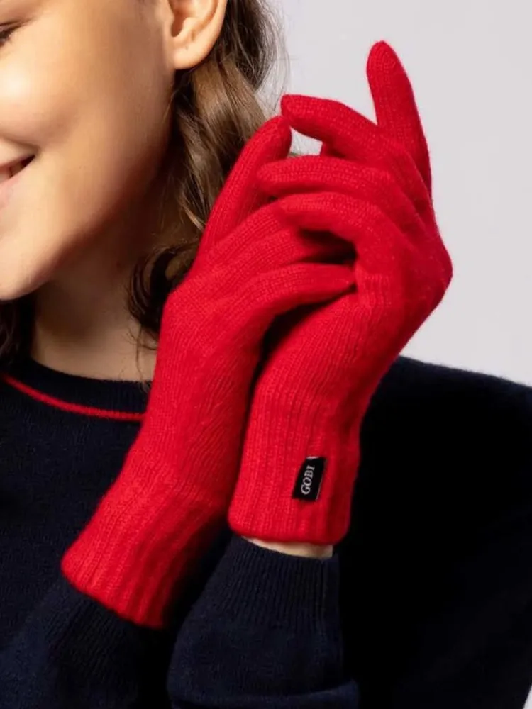 Women's  Cashmere Gloves Red - Gobi Cashmere