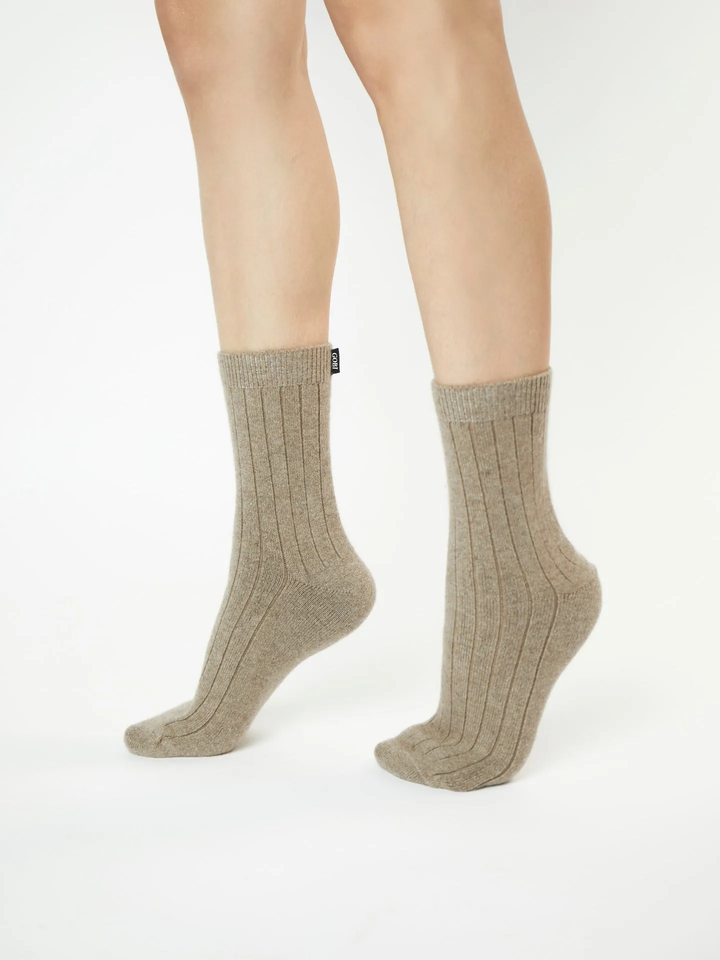 Unisex Cashmere Rib Knit Socks Taupe- Gobi Cashmere