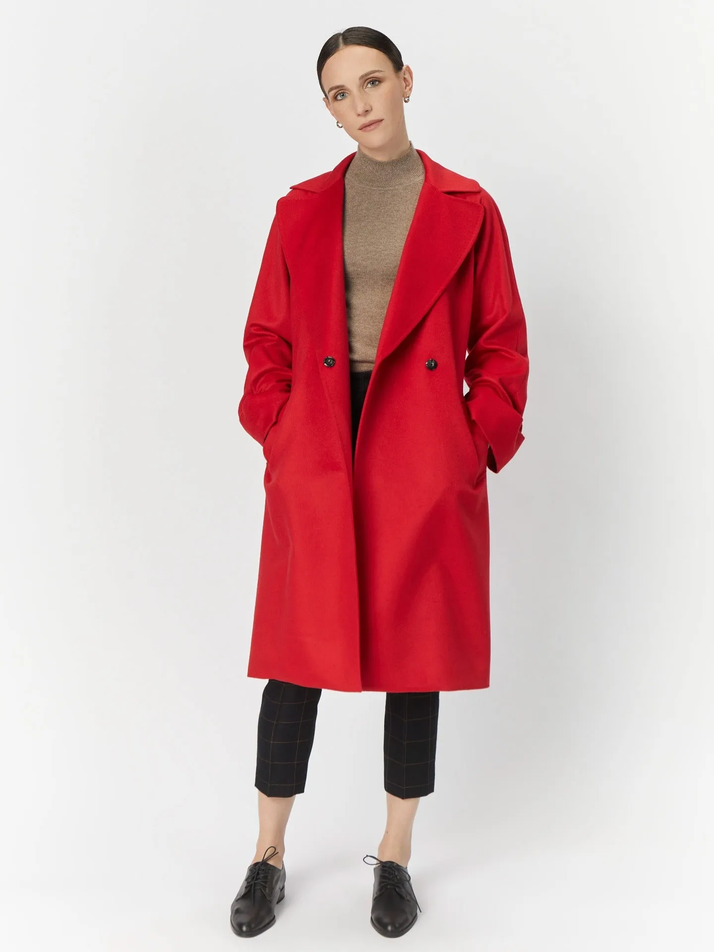 Women's Cashmere Notch Lapel Coat Red - Gobi Cashmere