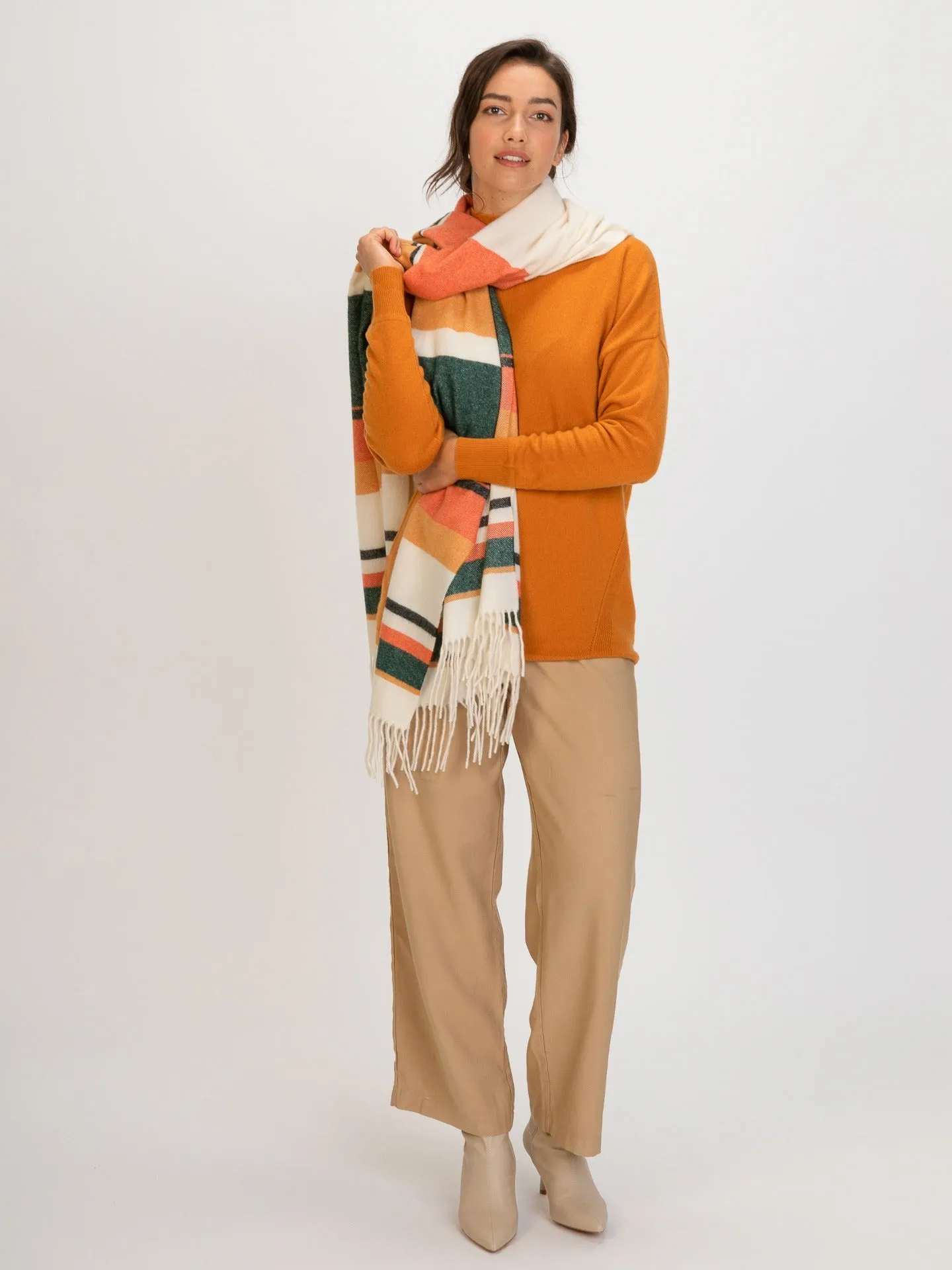 Women's Cashmere Horizontal Stripe Multicolor Shawl Tigerlily - Gobi Cashmere