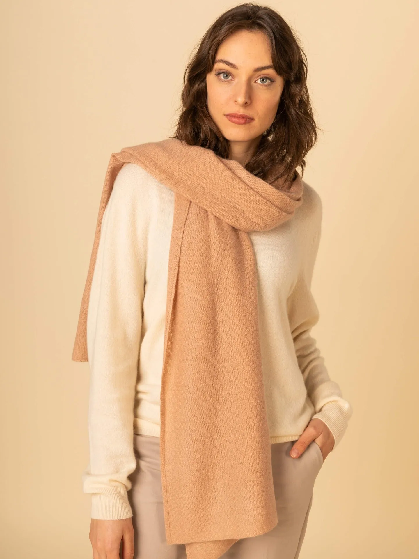 Women's Cashmere Knitted Scarf Toasted Almond - Gobi Cashmere