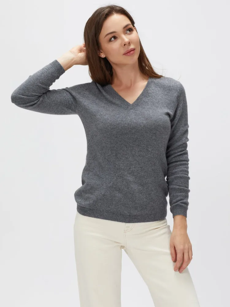Women's Cashmere Basic V-Neck Sweater Plum Kitten - Gobi Cashmere