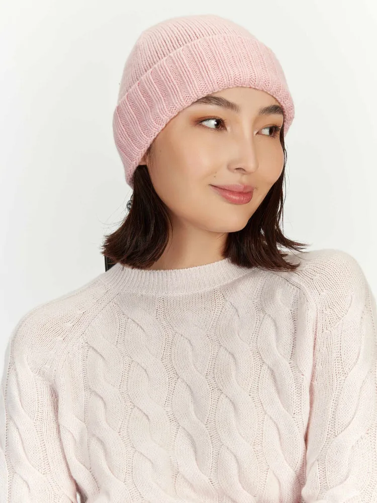 Women's Cashmere Rib Knit Hat Powder Pink - Gobi Cashmere