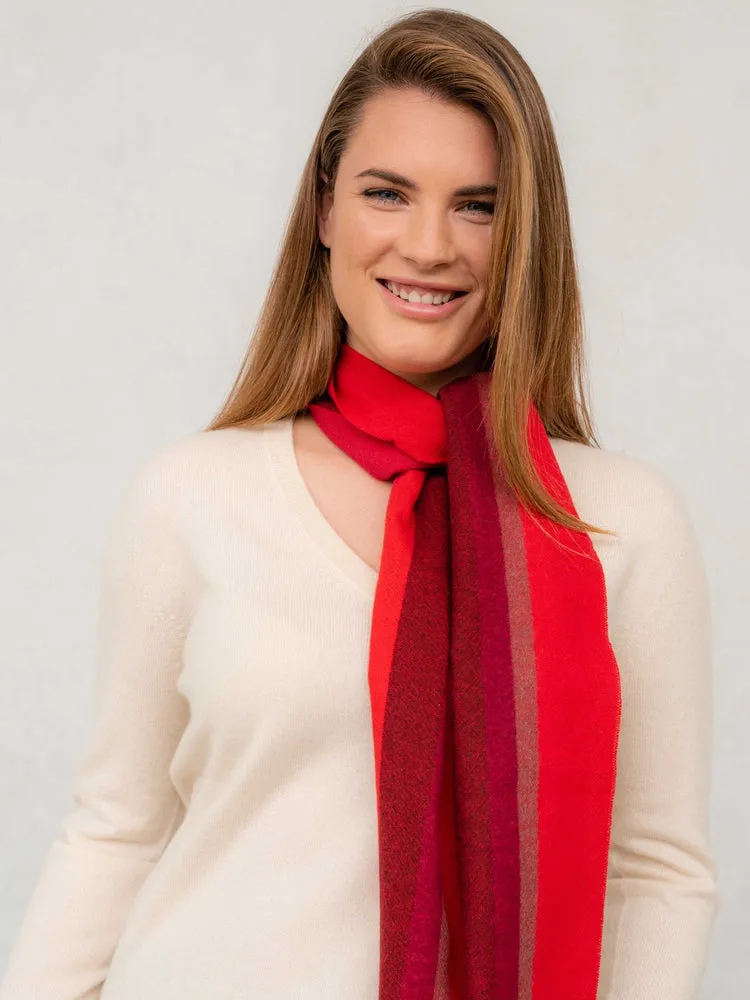 Unisex Cashmere Woven Striped Scarf Navy Fiery Red - Gobi Cashmere
