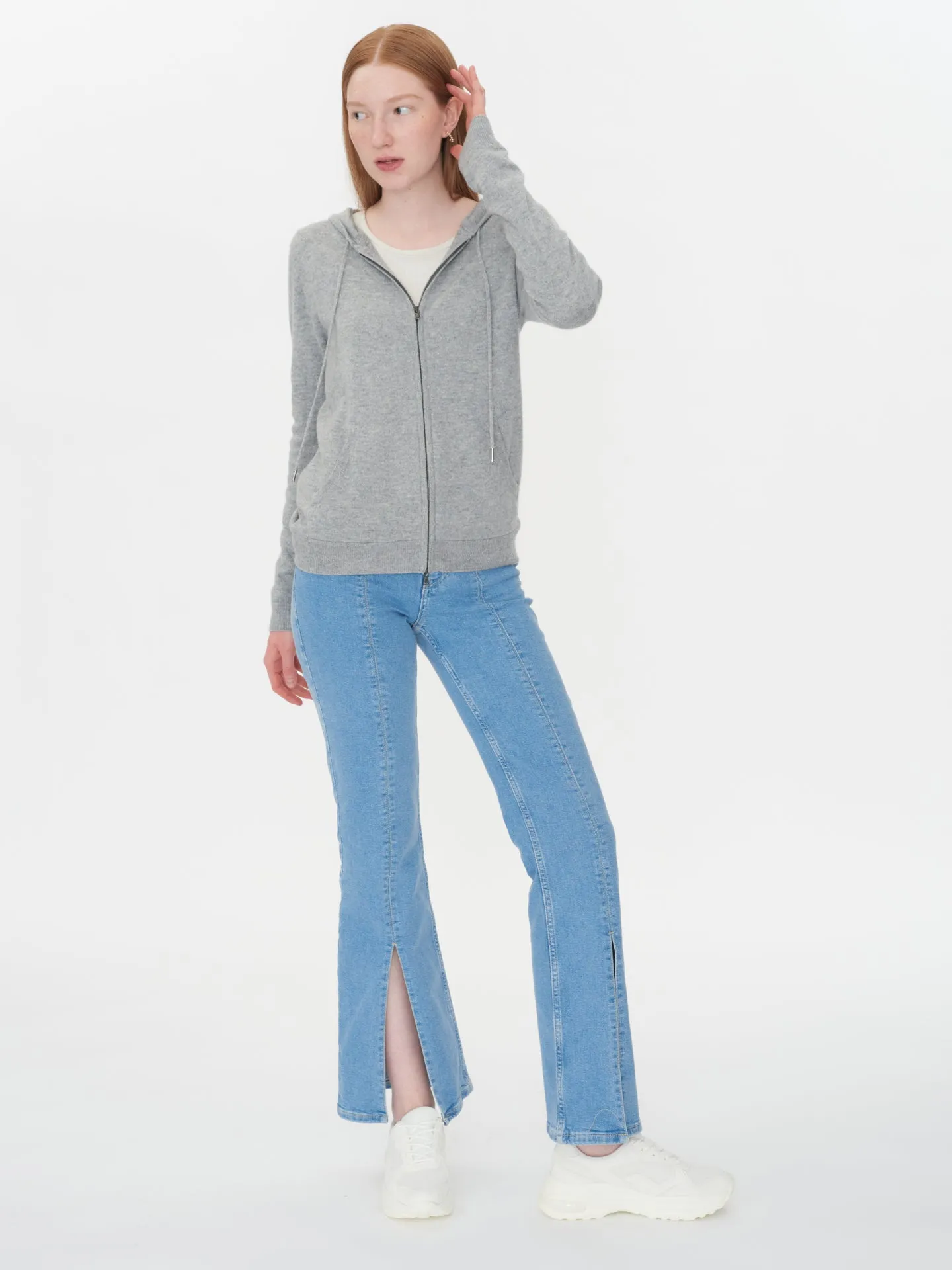 Women's Cashmere Full-Zip Hoodie Light Gray - Gobi Cashmere