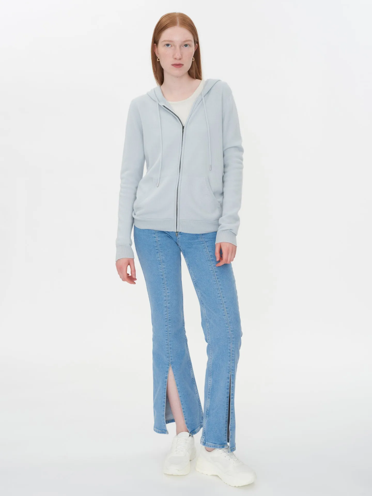 Women's Cashmere Full-Zip Hoodie Starlight Blue - Gobi Cashmere