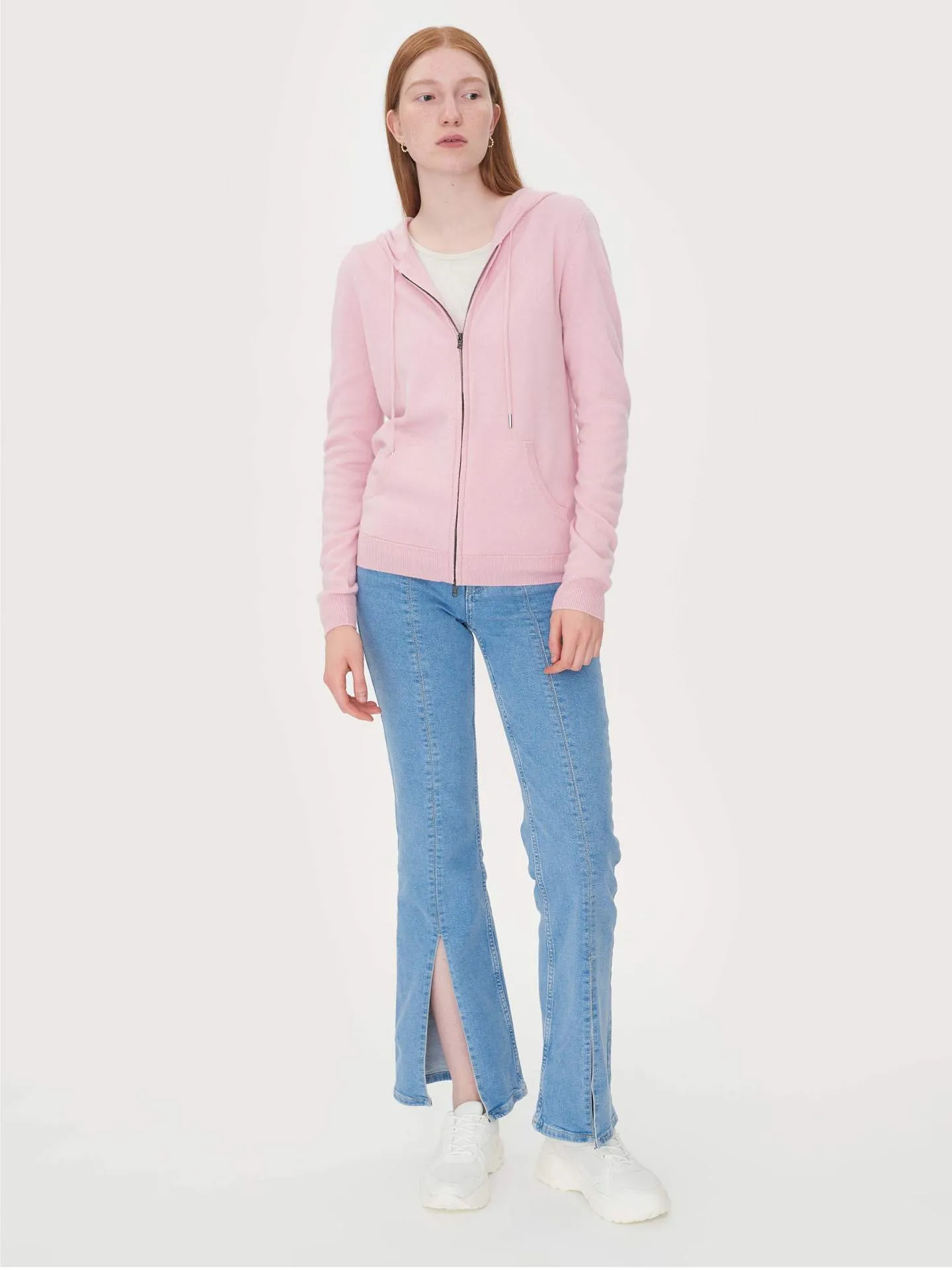 Women's Cashmere Full Zip Hoodie Almond Blossom - Gobi Cashmere