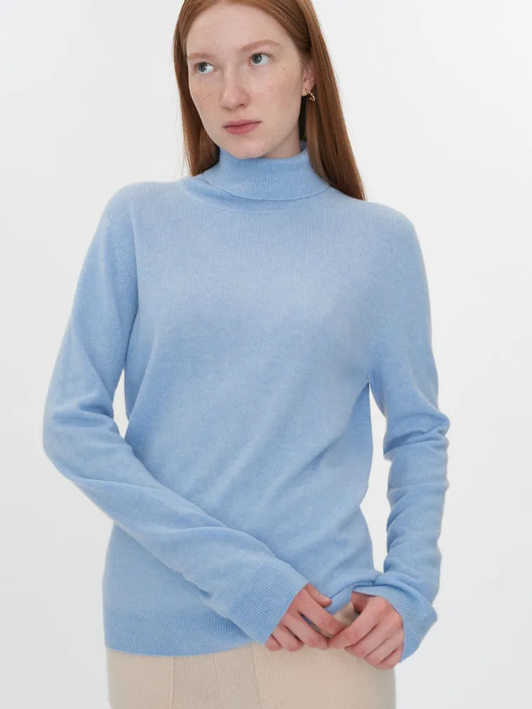Women's Cashmere Classic Turtle Neck Sweater Light Blue - Gobi Cashmere