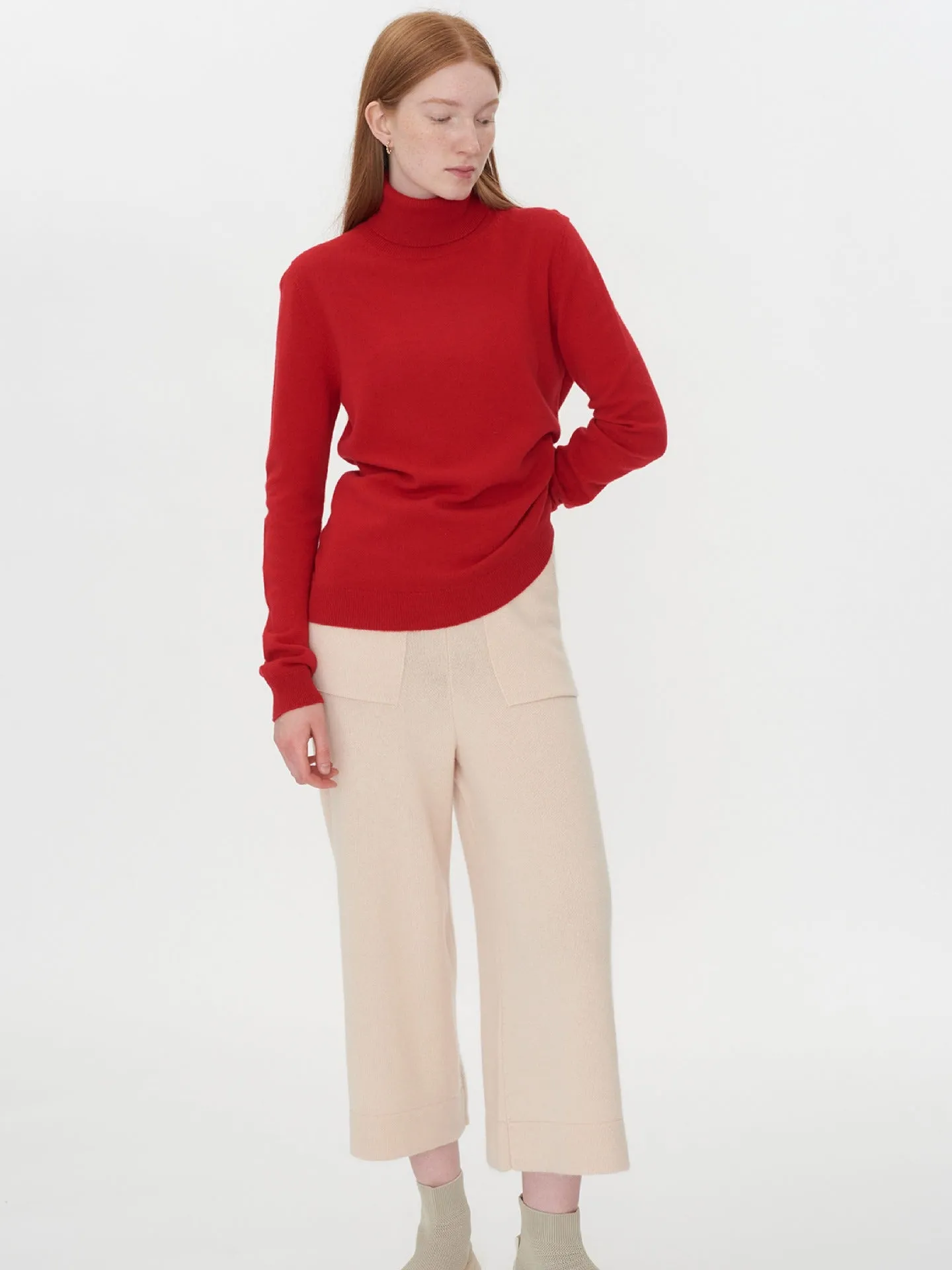 Women's Cashmere Basic Turtle Neck Sweater Red - Gobi Cashmere
