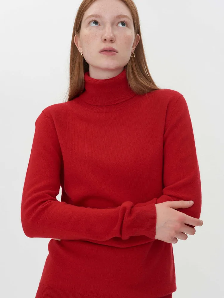Women's Cashmere Basic Turtle Neck Sweater Red - Gobi Cashmere