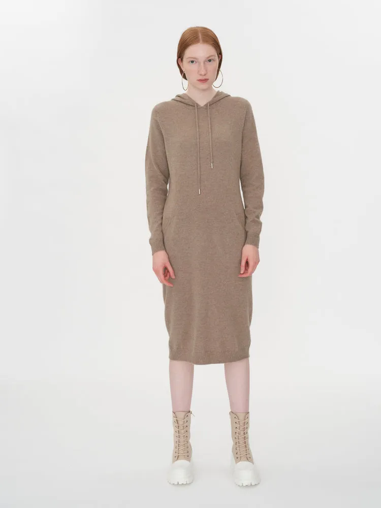 Women's Cashmere Hooded Midi Dress Taupe - Gobi Cashmere