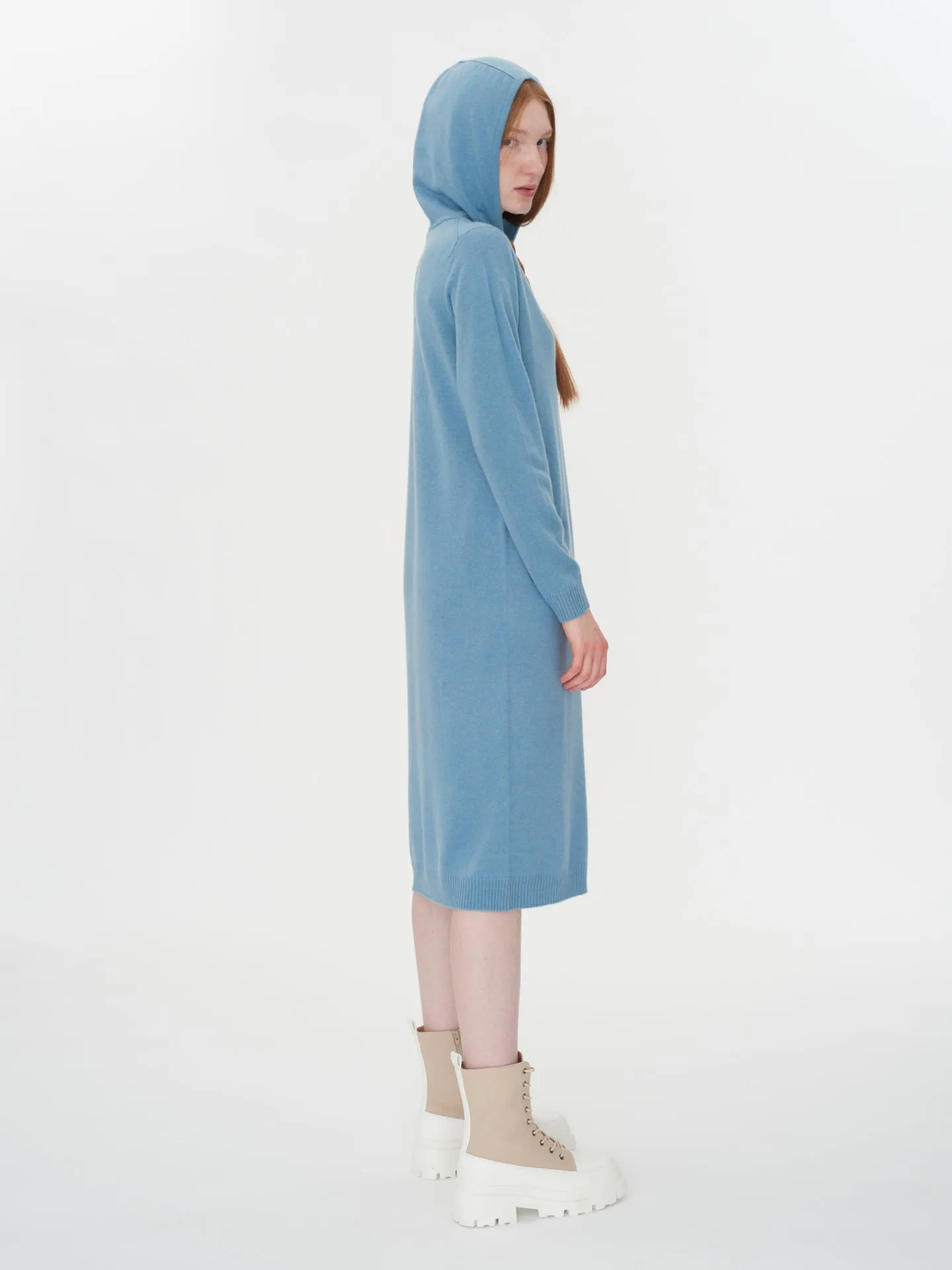 Women's Cashmere Hooded Midi Dress Reef Waters - Gobi Cashmere