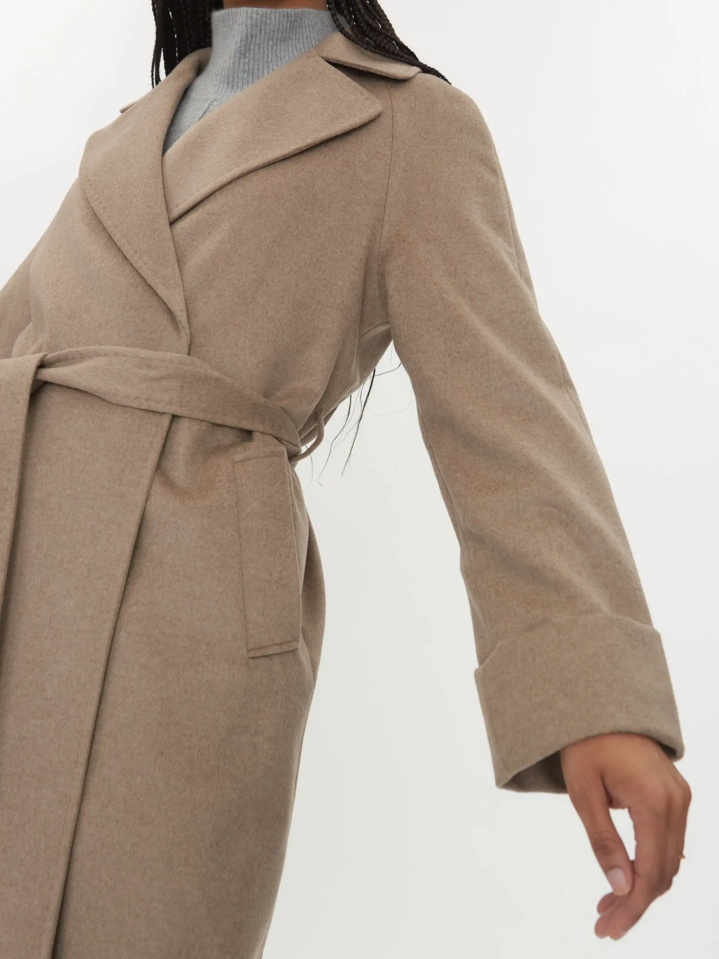 Women's Cashmere Notch Lapel Coat Taupe - Gobi Cashmere