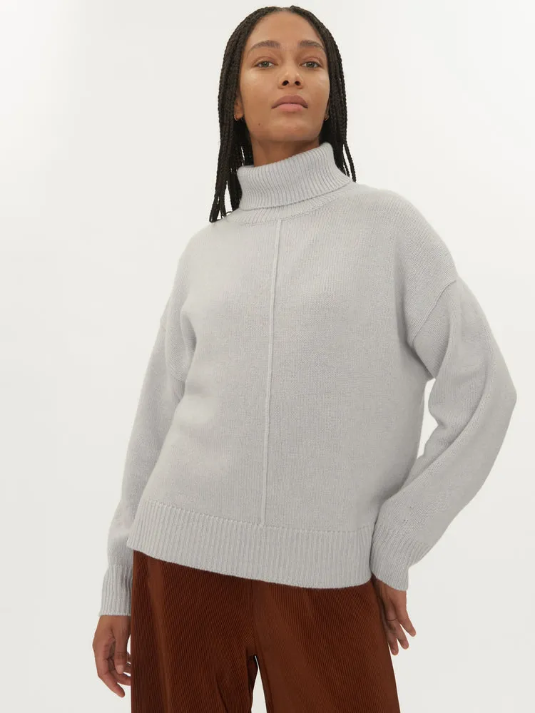 Women's Cashmere Loose Turtle Neck Sweater Arctic Ice - Gobi Cashmere