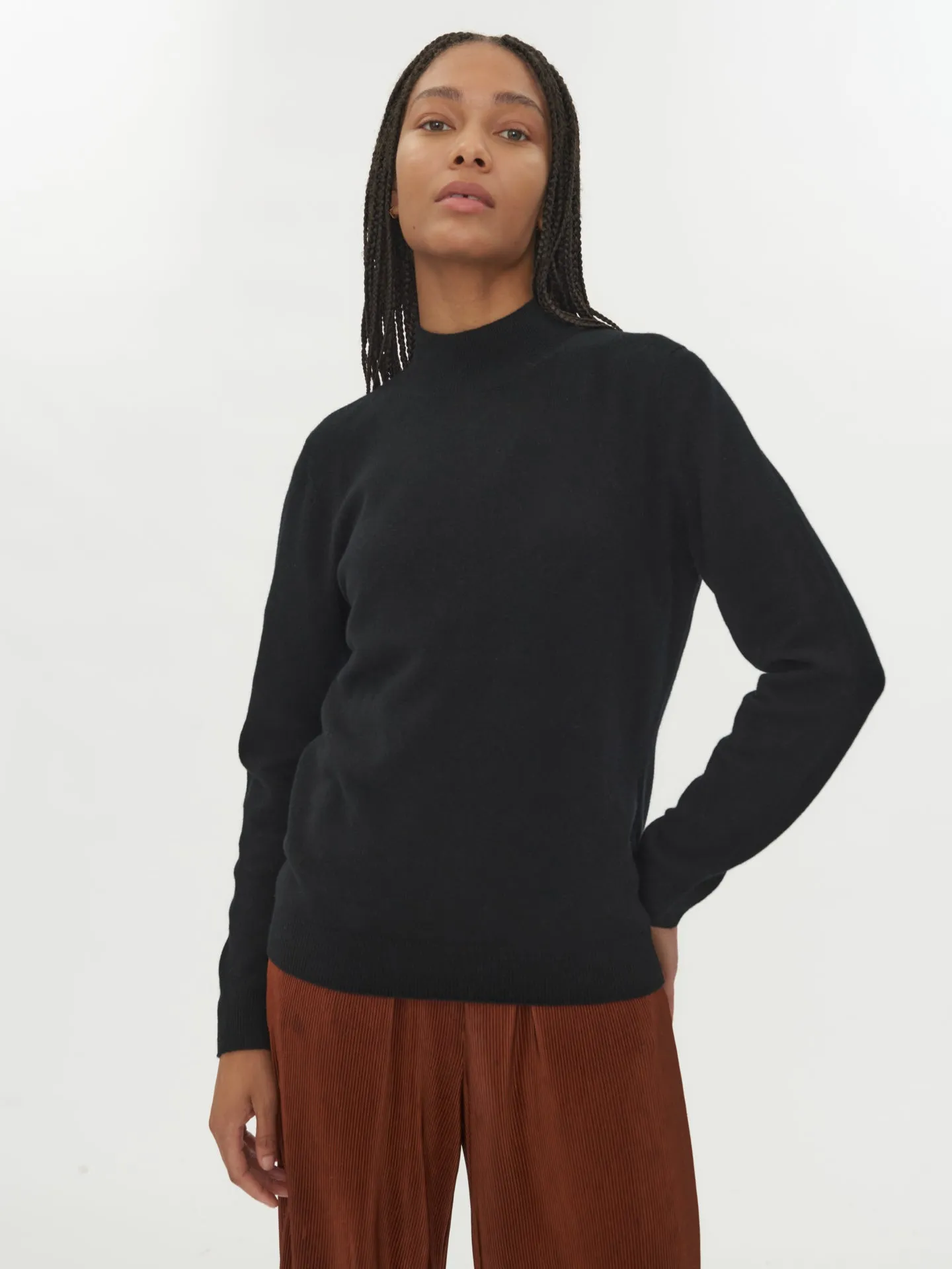 Women's Cashmere Mock Neck Sweater Black - Gobi Cashmere