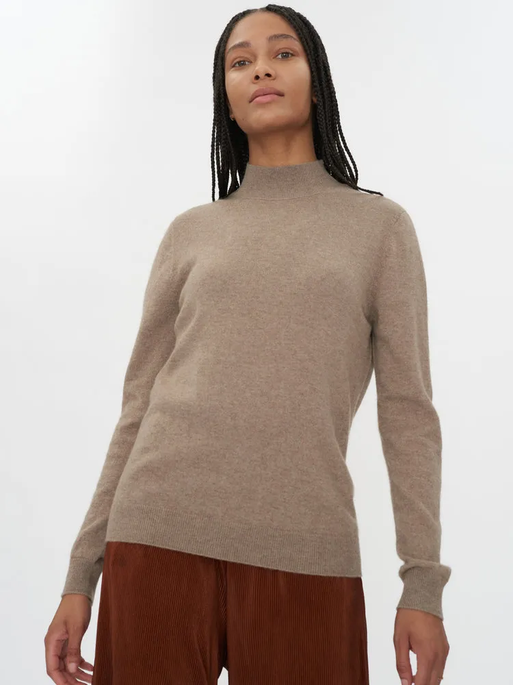 Women's Cashmere Stand-Up Collar Sweater Taupe - Gobi Cashmere