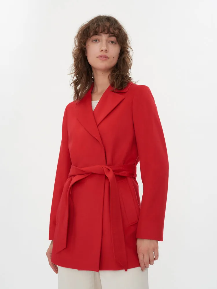 Women's Cashmere Belted Short Coat Red - Gobi Cashmere 