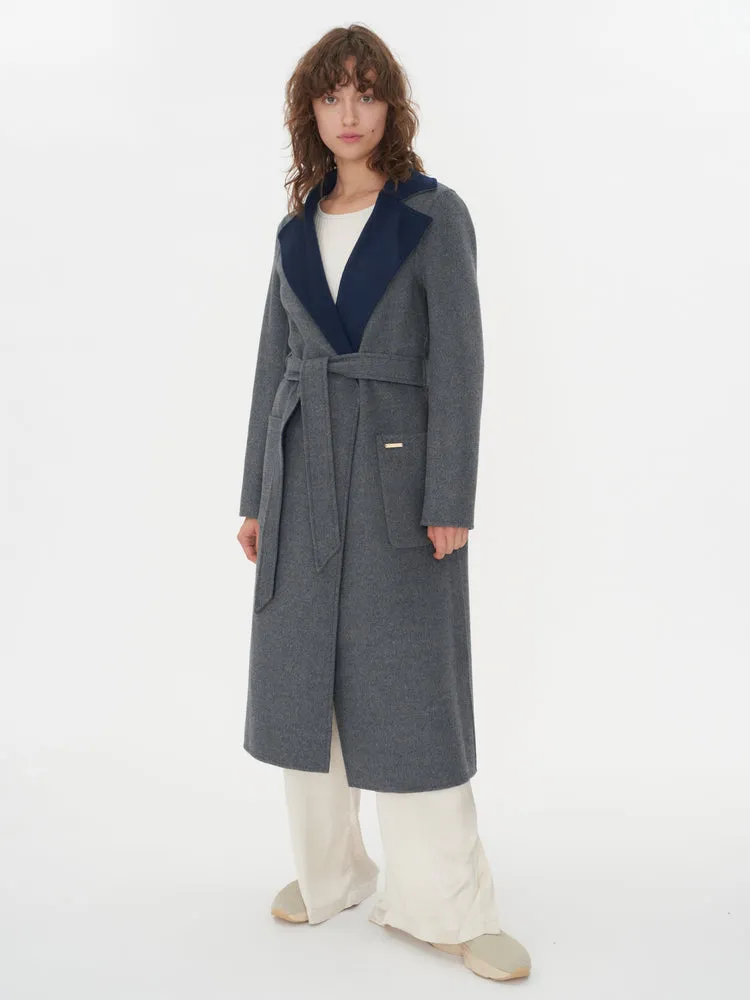 Women's Cashmere Reversible Long Coat Navy - Gobi Cashmere