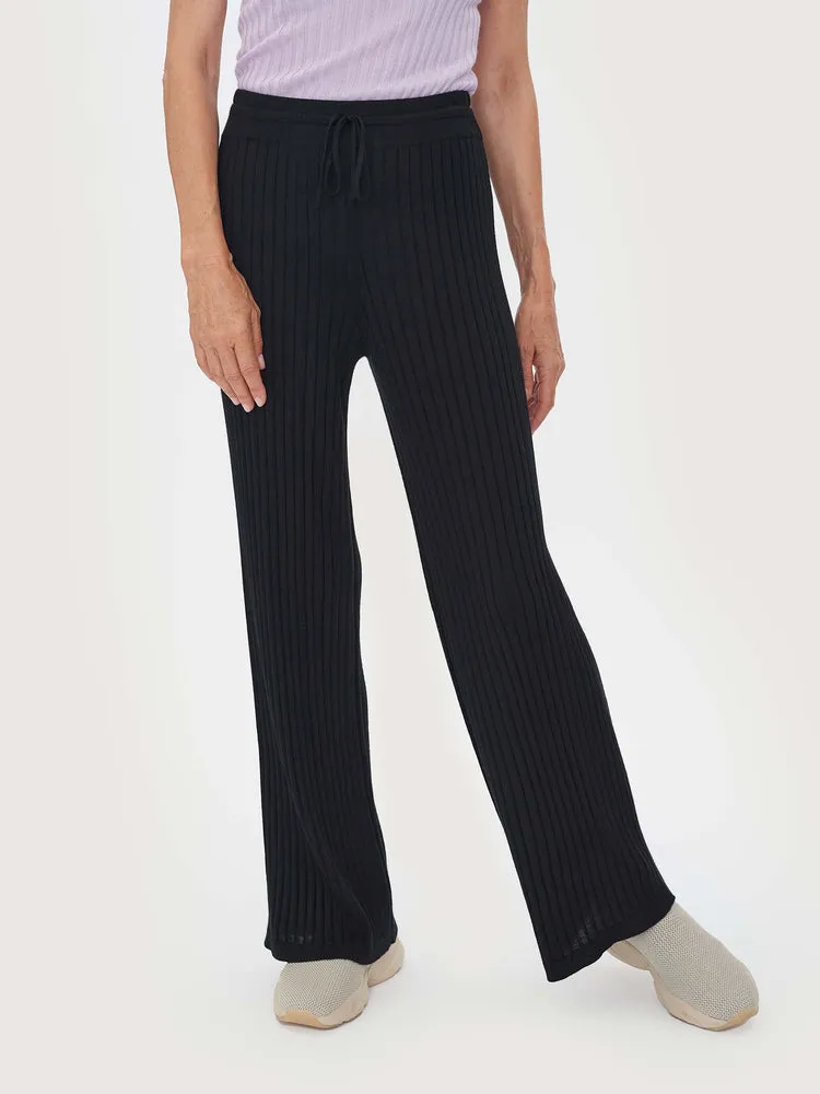 Women's Silk Cashmere Knit Ribbed Pants Black - Gobi Cashmere