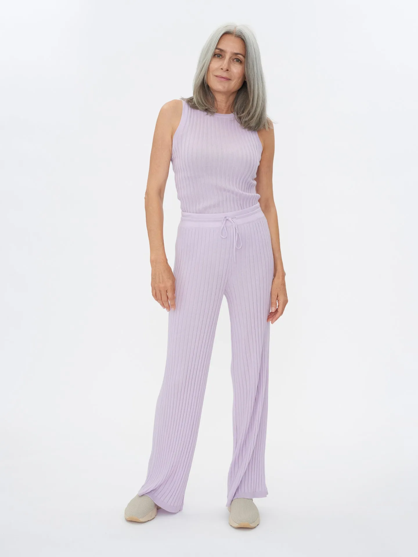 Women's Silk Cashmere Knit Ribbed Pants Orchid Tint - Gobi Cashmere