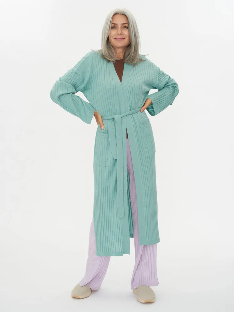 Women's Silk Cashmere  Knit Long Cardigan Gray Mist - Gobi Cashmere