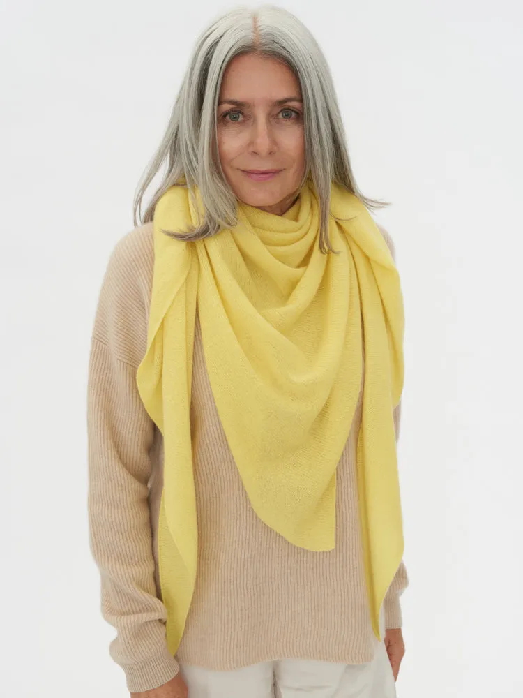 Women's Cashmere Knit Triangle Scarf Yellow Iris - Gobi Cashmere