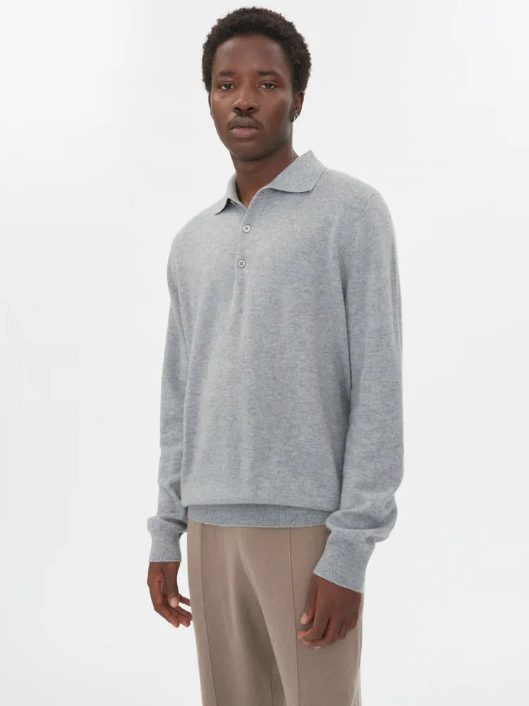Men's Cashmere Polo Sweater Light Gray - Gobi Cashmere