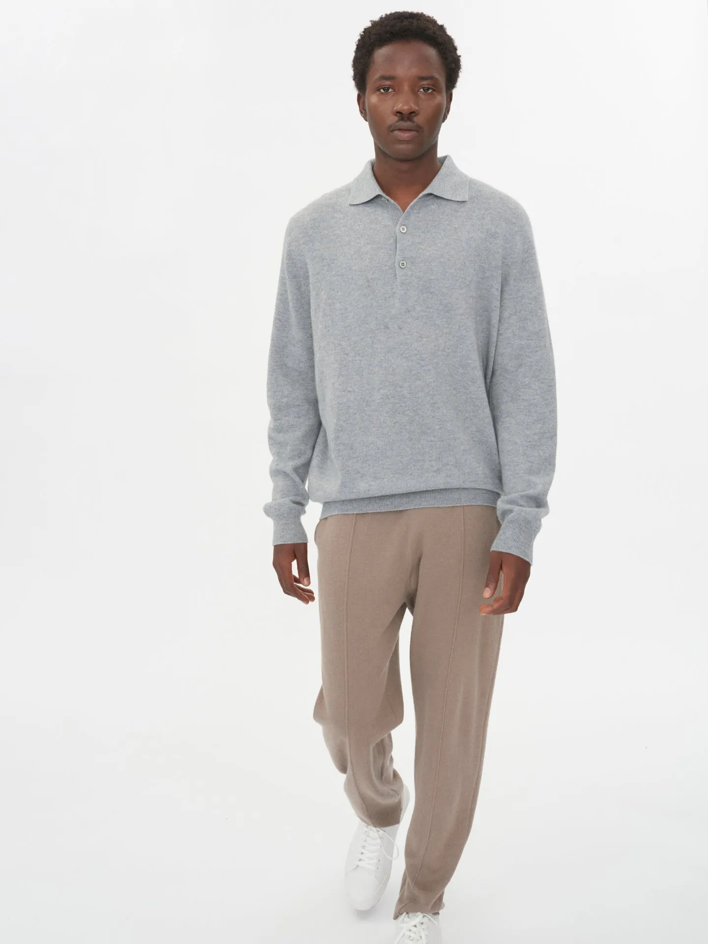 Men's Cashmere Polo Sweater Light Gray - Gobi Cashmere